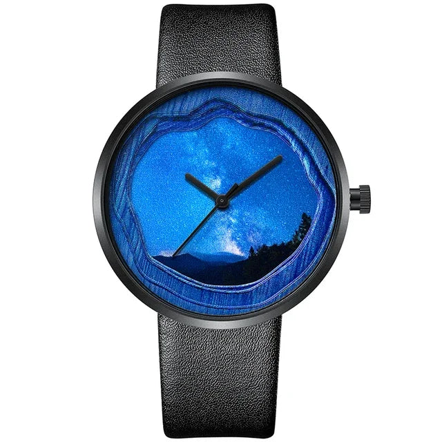 Mark Fairwhale OCELYA 5480 minimalist women’s watch with starry ocean dial and stainless steel case, elegant luxury watch for women with leather strap.