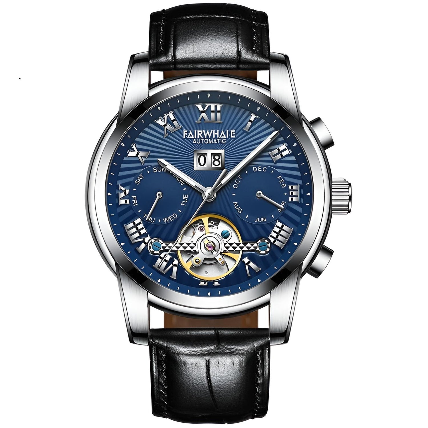 Mark Fairwhale ORIENTIS Steel – Stainless steel automatic watch for men with luminous calendar dial and dual-material band