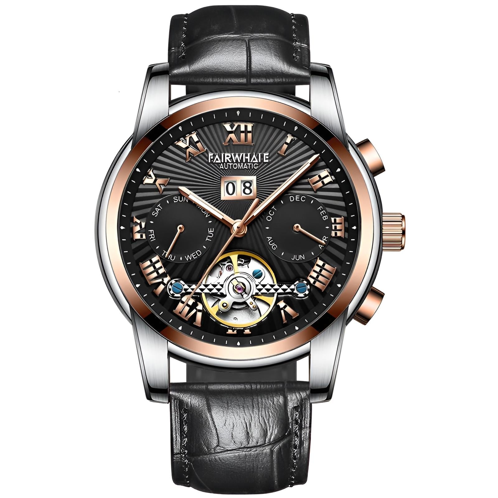 Mark Fairwhale ORIENTIS Steel – Stainless steel automatic watch for men with luminous calendar dial and dual-material band