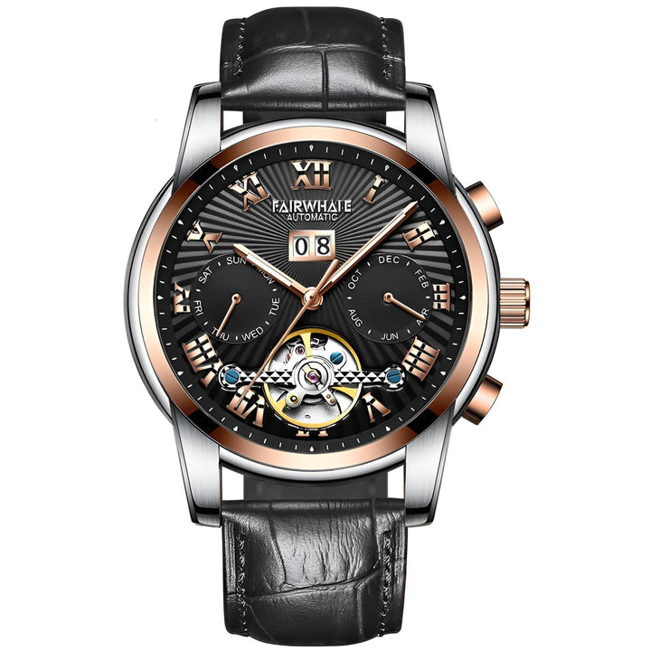 Mark Fairwhale ORIENTIS Steel – Stainless steel automatic watch for men with luminous calendar dial and dual-material band