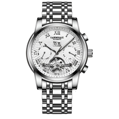 Mark Fairwhale ORIENTIS Cloud Frame – Silver-tone mechanical watch with numberless luminous dial and week/date display