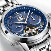 Mark Fairwhale ORIENTIS Skyborne Steel – Stainless steel automatic watch for men with luminous calendar dial and dual-material band