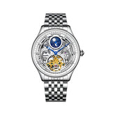 Mark Fairwhale SORIONI Horizon Steel – Silver-tone automatic moon phase watch for men with leather strap and stainless steel case