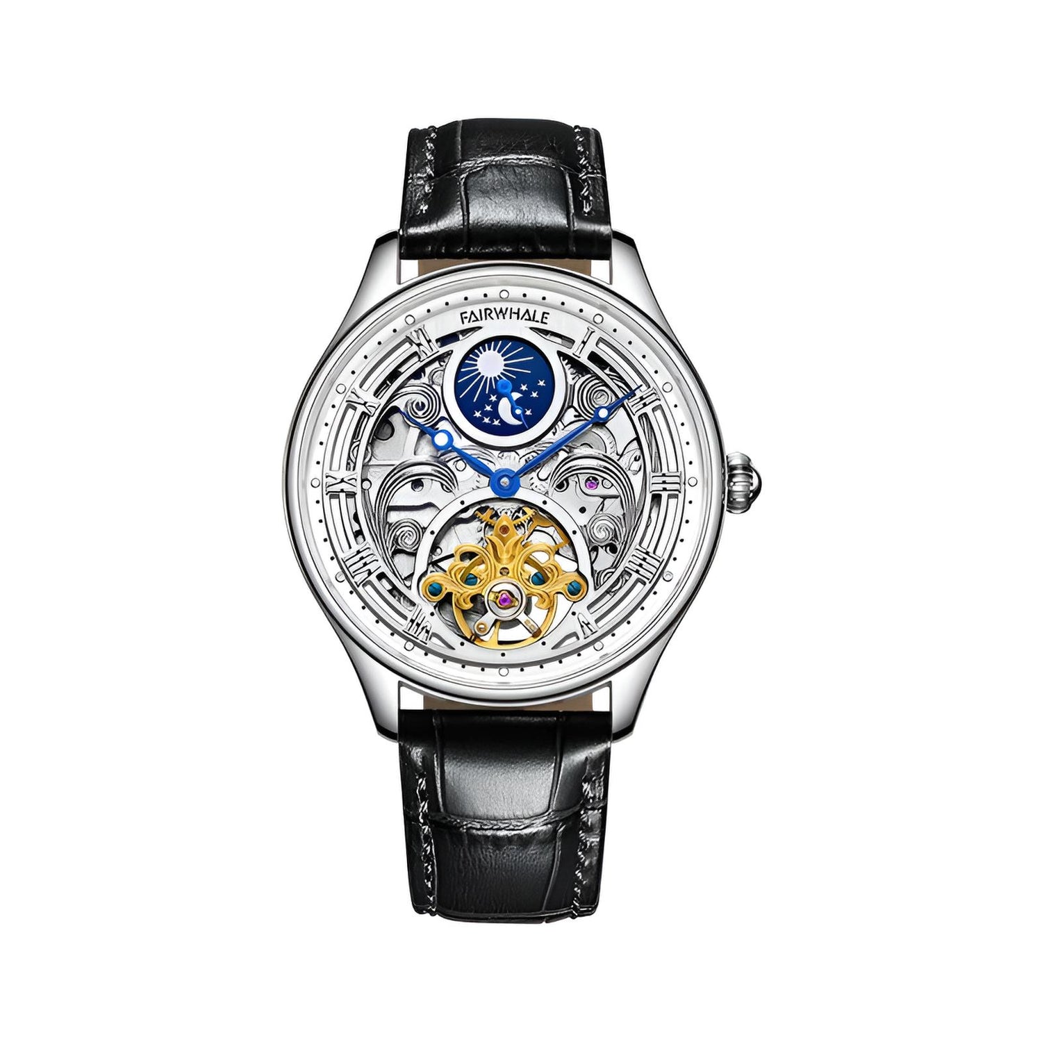Mark Fairwhale SORIONI Obsidian Frame – Black dial moon phase automatic watch for men, sleek 11mm profile with butterfly clasp
