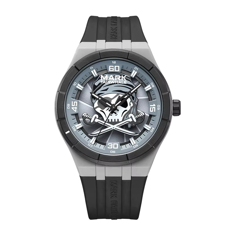 Mark Fairwhale PIRATEX skull watch with silicone strap.