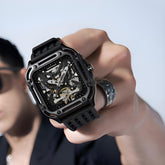 Mark Fairwhale RECTRON Obsidian Axis – Black numberless automatic mechanical watch for men with rubber strap and luminous hands