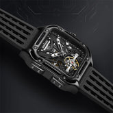Mark Fairwhale RECTRON Obsidian Axis – Black numberless automatic mechanical watch for men with rubber strap and luminous hands