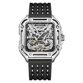 Mark Fairwhale RECTRON Aurora Drift – Silver-tone automatic watch with sleek numberless design and soft rubber strap for men