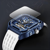 Mark Fairwhale RECTRON Aurora Drift – Silver-tone automatic watch with sleek numberless design and soft rubber strap for men