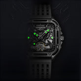 Mark Fairwhale RECTRON Obsidian Axis – Black rectangular automatic watch for men with numberless dial and luminous hands
