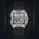Mark Fairwhale RECTRON Graphite Core – Dark gray minimalist mechanical watch with stainless steel case and rubber strap