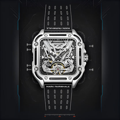 Mark Fairwhale RECTRON Graphite Core – Dark gray minimalist mechanical watch with stainless steel case and rubber strap