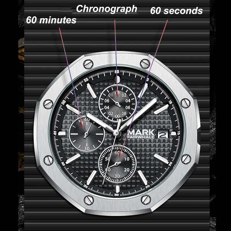 Mark Fairwhale RETRONIX men’s chronograph quartz wristwatch with luminous sub-dials and calendar