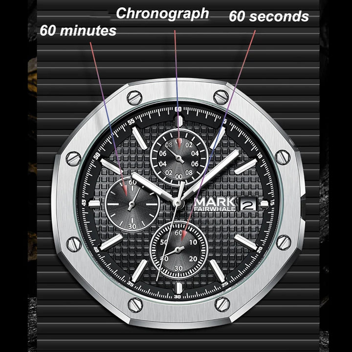 Mark Fairwhale RETRONIX men’s chronograph quartz wristwatch with luminous sub-dials and calendar