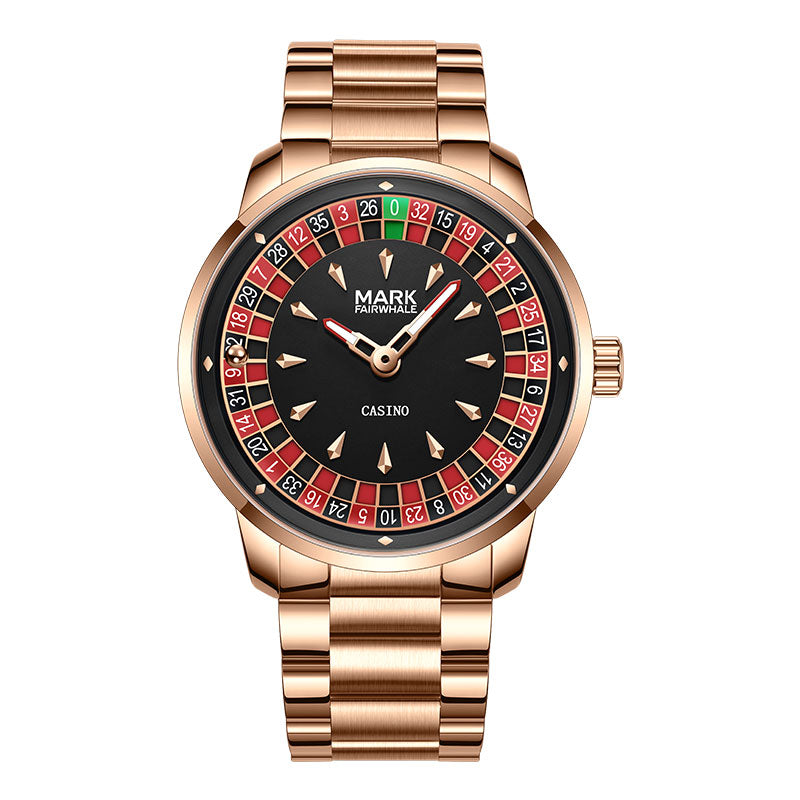 Mark Fairwhale ROULEX Imperial Roulette – Gold-tone rotating dial watch for men with diamond accents and Arabic numerals