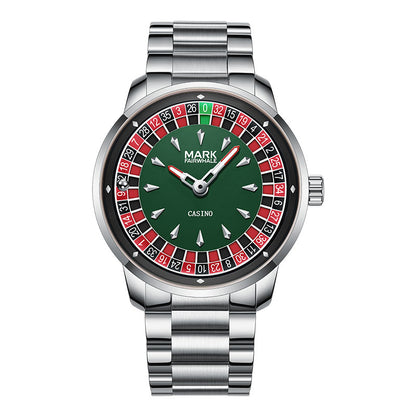Mark Fairwhale ROULEX Emerald Roulette – Emerald-tone rotating dial watch for men with diamond accents and Arabic numerals