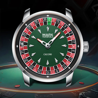 Mark Fairwhale ROULEX Emerald Roulette – Emerald-tone rotating dial watch for men with diamond accents and Arabic numerals