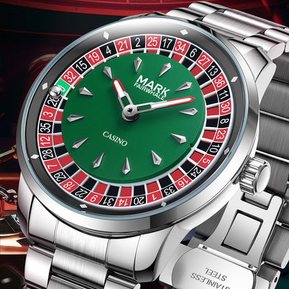 Mark Fairwhale ROULEX Emerald Roulette – Emerald-tone rotating dial watch for men with diamond accents and Arabic numerals