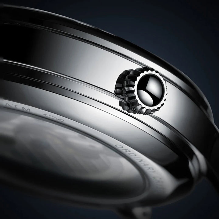 Mark Fairwhale SORIONI Horizon Steel – Silver-tone automatic moon phase watch for men with leather strap and stainless steel case