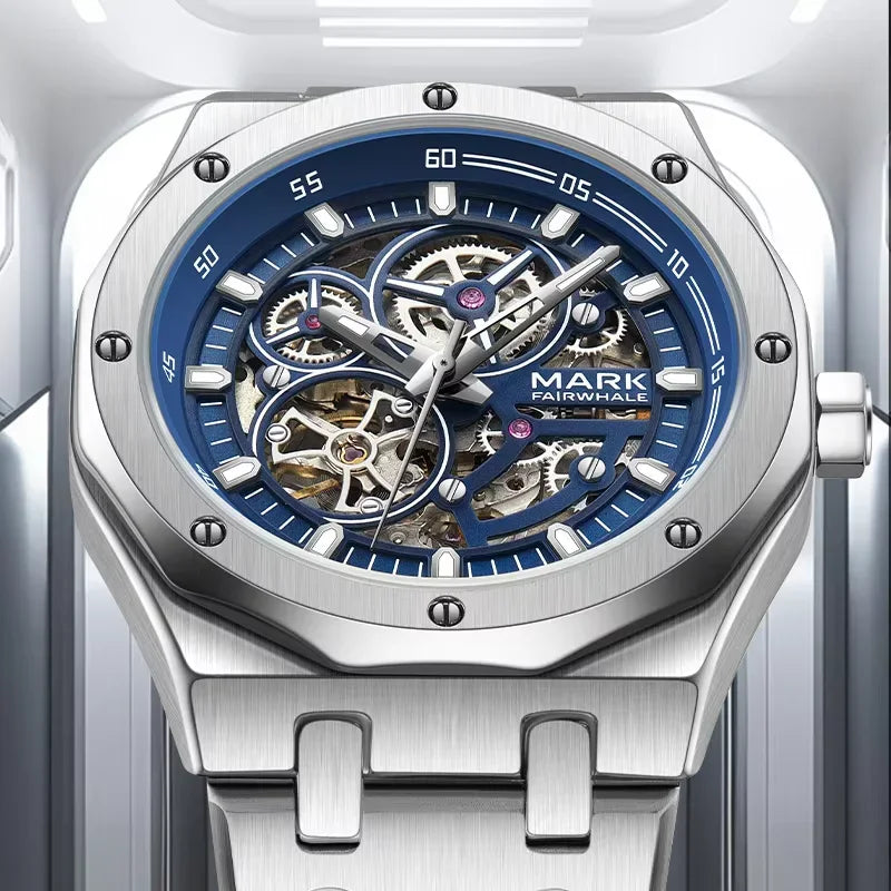 FW-6840 Skeleton dial with visible gears and luminous detailing.
