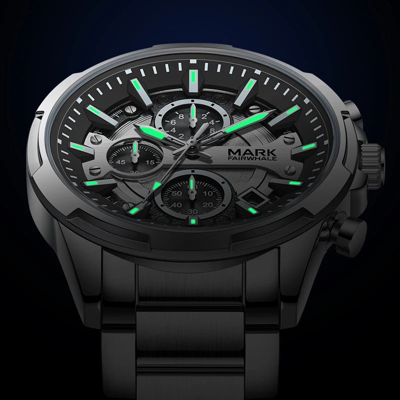 Mark Fairwhale STENTOR 5028 luminous chronograph men’s watch with glowing hands and markers