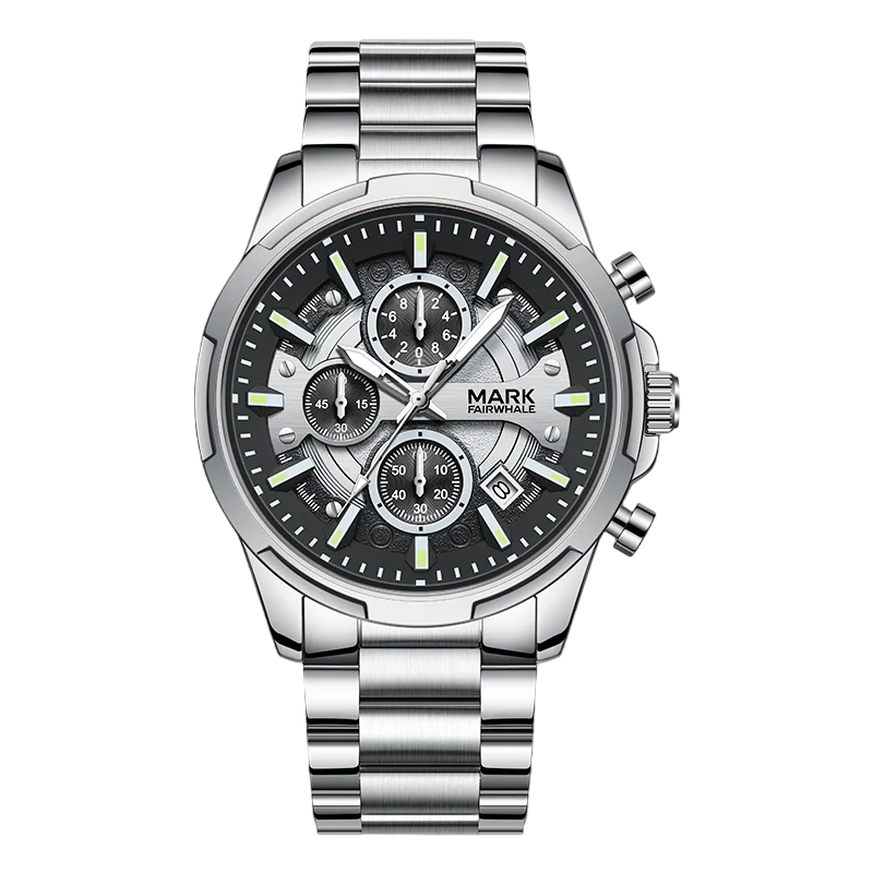 Mark Fairwhale 5028 STENTOR - Silver chronograph watch, front view