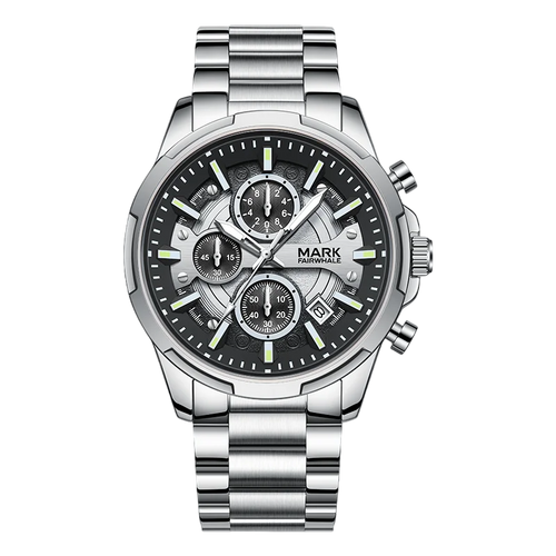 Mark Fairwhale 5028 STENTOR - Silver chronograph watch, front view