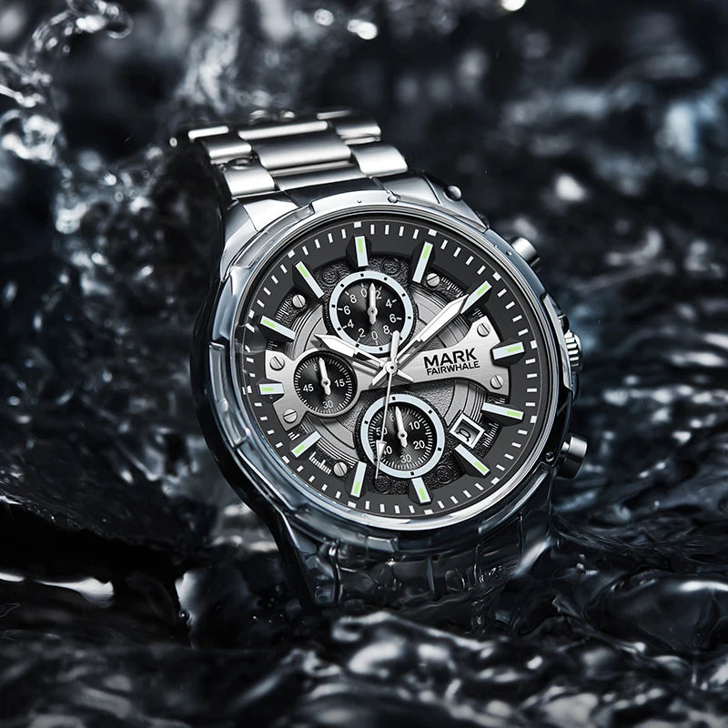 Mark Fairwhale STENTOR 5028 waterproof stainless steel quartz chronograph watch for men with luminous dial
