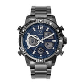Mark Fairwhale TECTRON Navy Vault black blue chronograph watch, 48mm stainless steel case, digital analog display, LED function