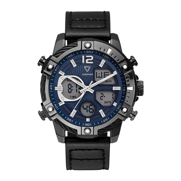 Mark Fairwhale FW-4280 TECTRON Onyx Core black digital analog chronograph watch for men, 48mm stainless steel case, LED display