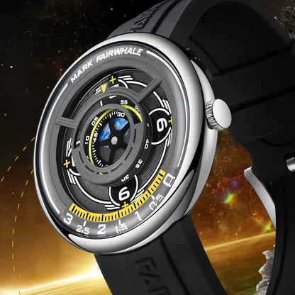 Mark Fairwhale TERRAON 3D Earth globe dial quartz watch with stainless steel case and sport silicone strap, futuristic design