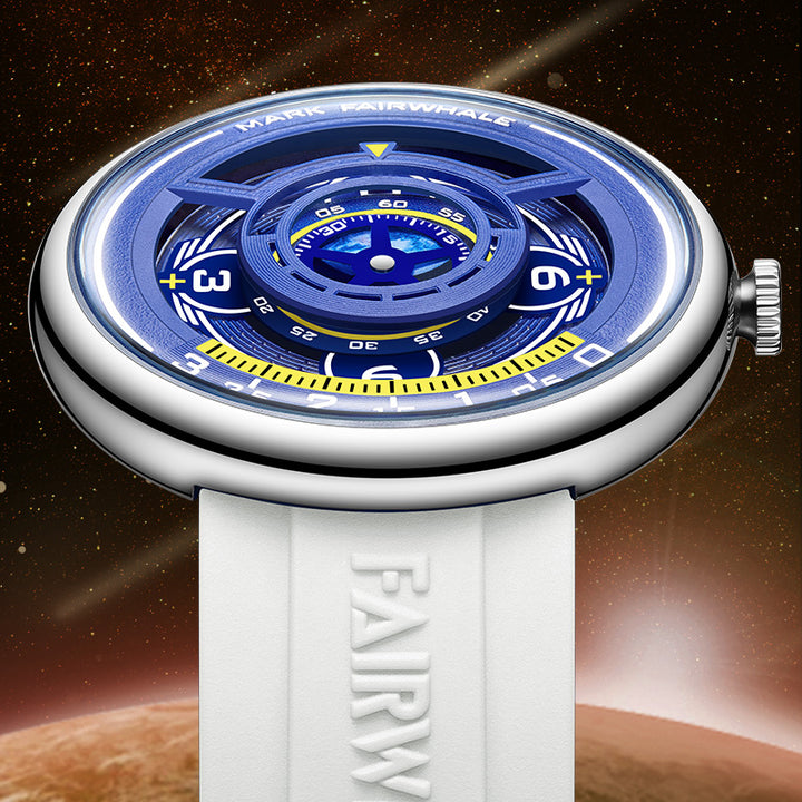 Mark Fairwhale TERRAON black silicone strap men’s quartz watch with 3D Earth dial, sporty and futuristic timepiece