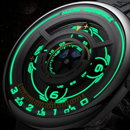 Mark Fairwhale TERRAON men’s white silicone strap quartz watch with 3D Earth dial and stainless steel case, luxury futuristic design