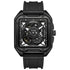 Mark Fairwhale TRENIX Obsidian Drive – Black stainless steel skeleton watch for men with high-grip silicone strap & luminous display