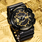 Mark Fairwhale TETRON Apex Gold – Gold-tone digital sport watch for men with luminous display and silicone strap