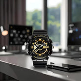 Mark Fairwhale TETRON Apex Gold – Gold-tone digital sport watch for men with luminous display and silicone strap
