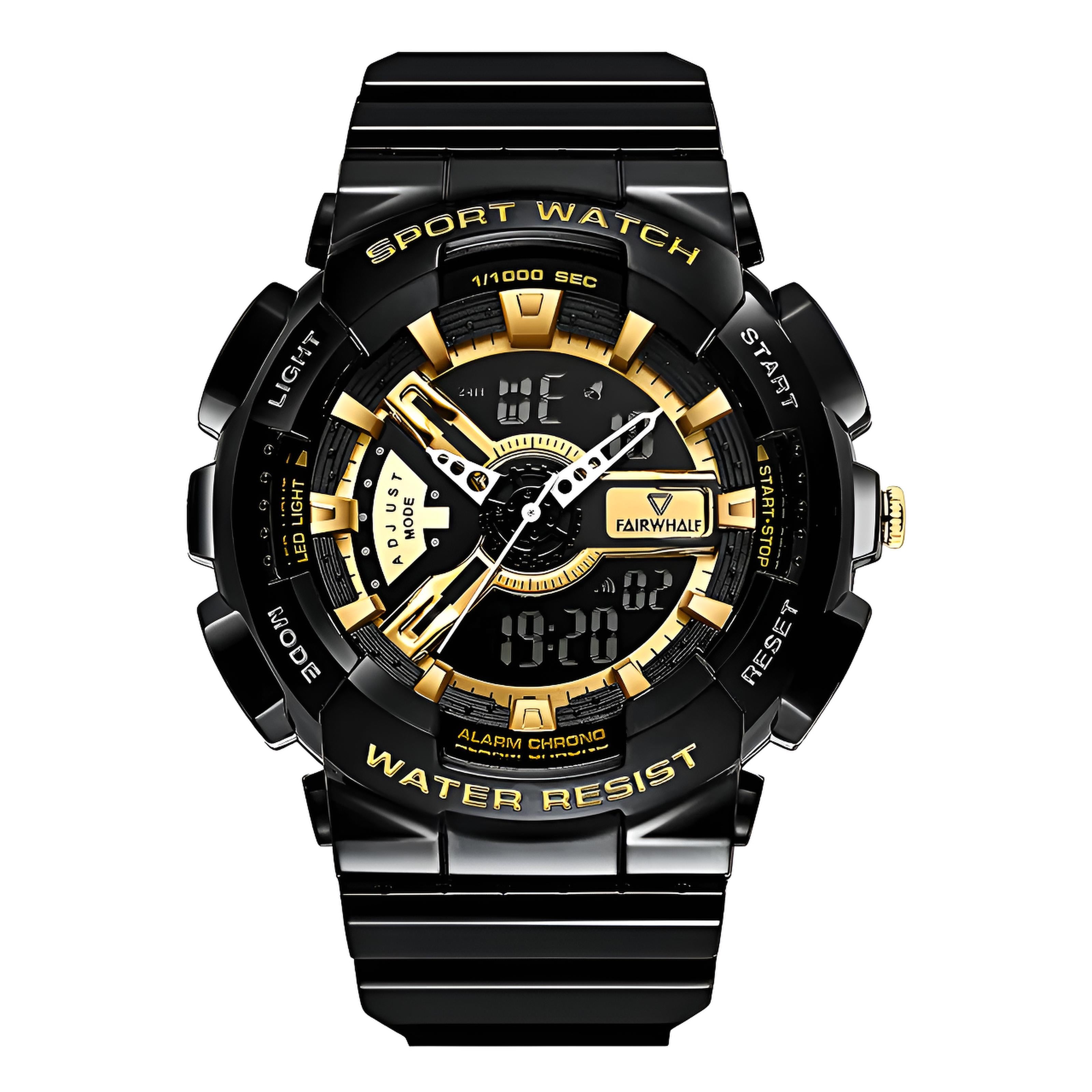 Mark Fairwhale TETRON Apex Gold – Gold-tone digital sport watch for men with luminous display and silicone strap
