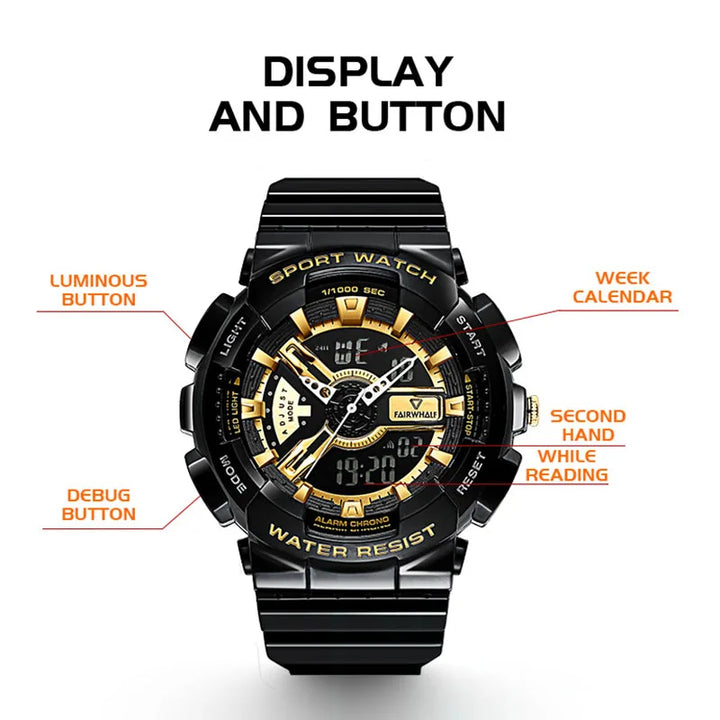 Mark Fairwhale FW-4300 TETRON waterproof 3 ATM men’s digital sport watch