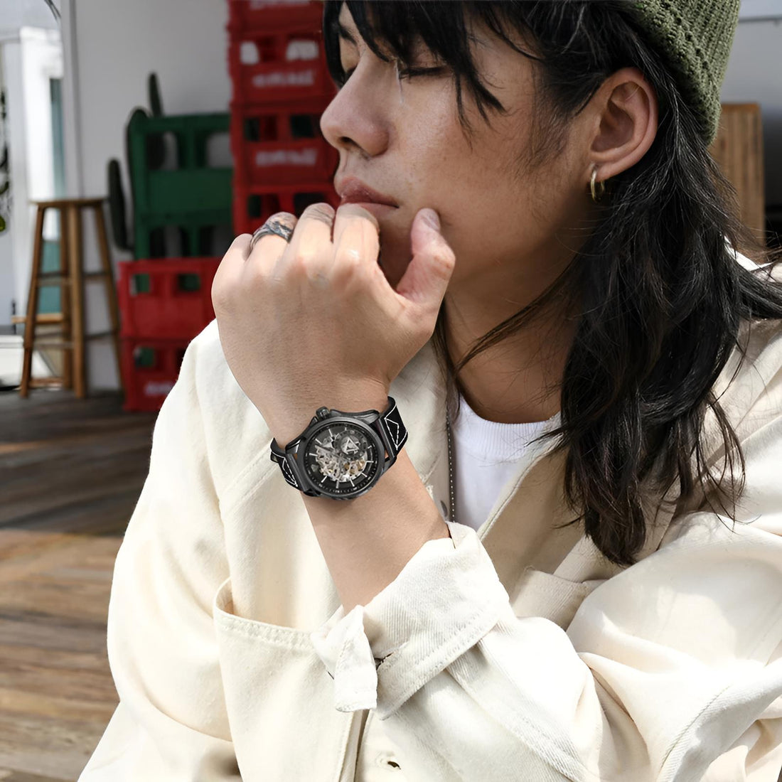 Mark Fairwhale THALIX Eclipse Alloy – Gunmetal gray automatic skeleton watch with metallic sheen and secure push-button clasp