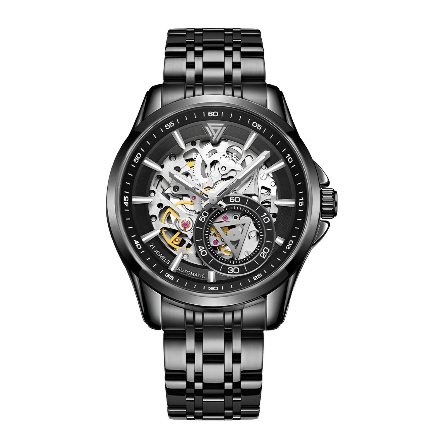 Mark Fairwhale THALIX Obsidian Core – Black semi-skeleton automatic watch for men with stainless steel case and butterfly clasp