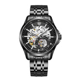 Mark Fairwhale THALIX Obsidian Core – Black semi-skeleton automatic watch for men with stainless steel case and butterfly clasp