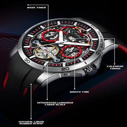 Mark Fairwhale THERION Crimson Pulse – Red-accent automatic watch for men with calendar display and luminous hands