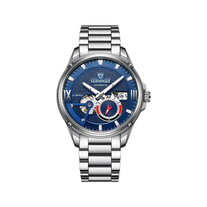 Mark Fairwhale THERION Ocean Pulse skeleton automatic watch for men, 100M waterproof, stainless steel case, luminous dial