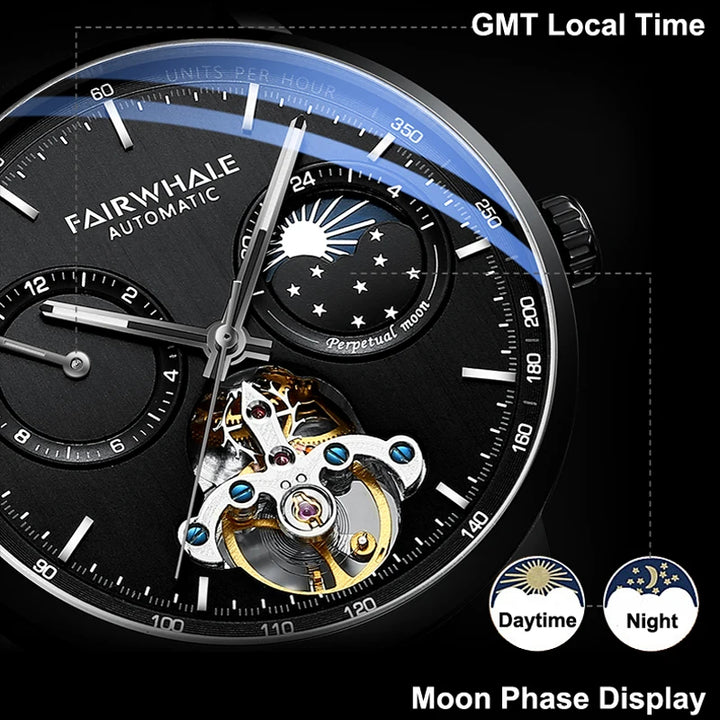 Mark Fairwhale THERIXIS Void Core – Gunmetal automatic watch with open-heart mechanics and moon phase complication