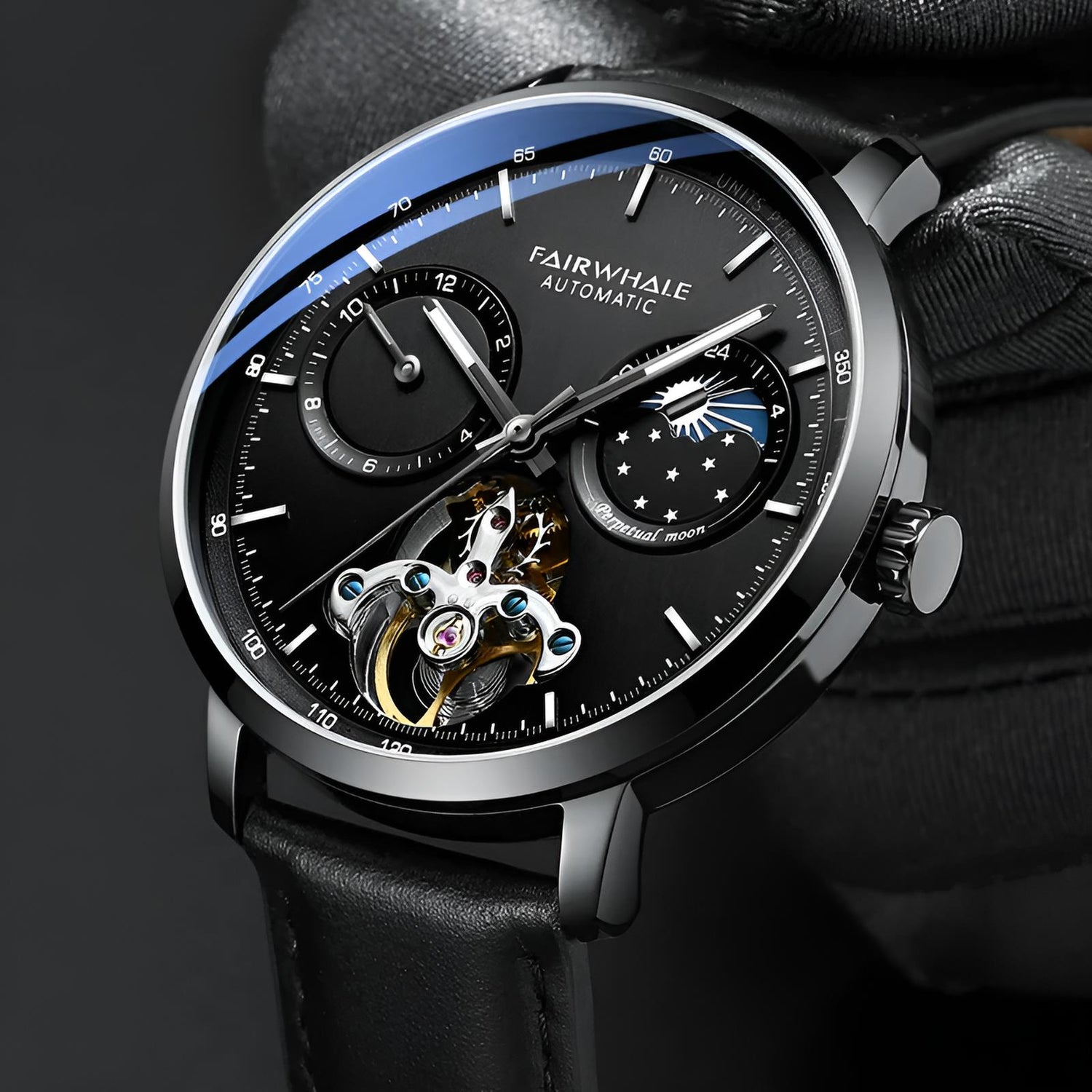 Mark Fairwhale THERIXIS Void Core – Gunmetal automatic watch with open-heart mechanics and moon phase complication