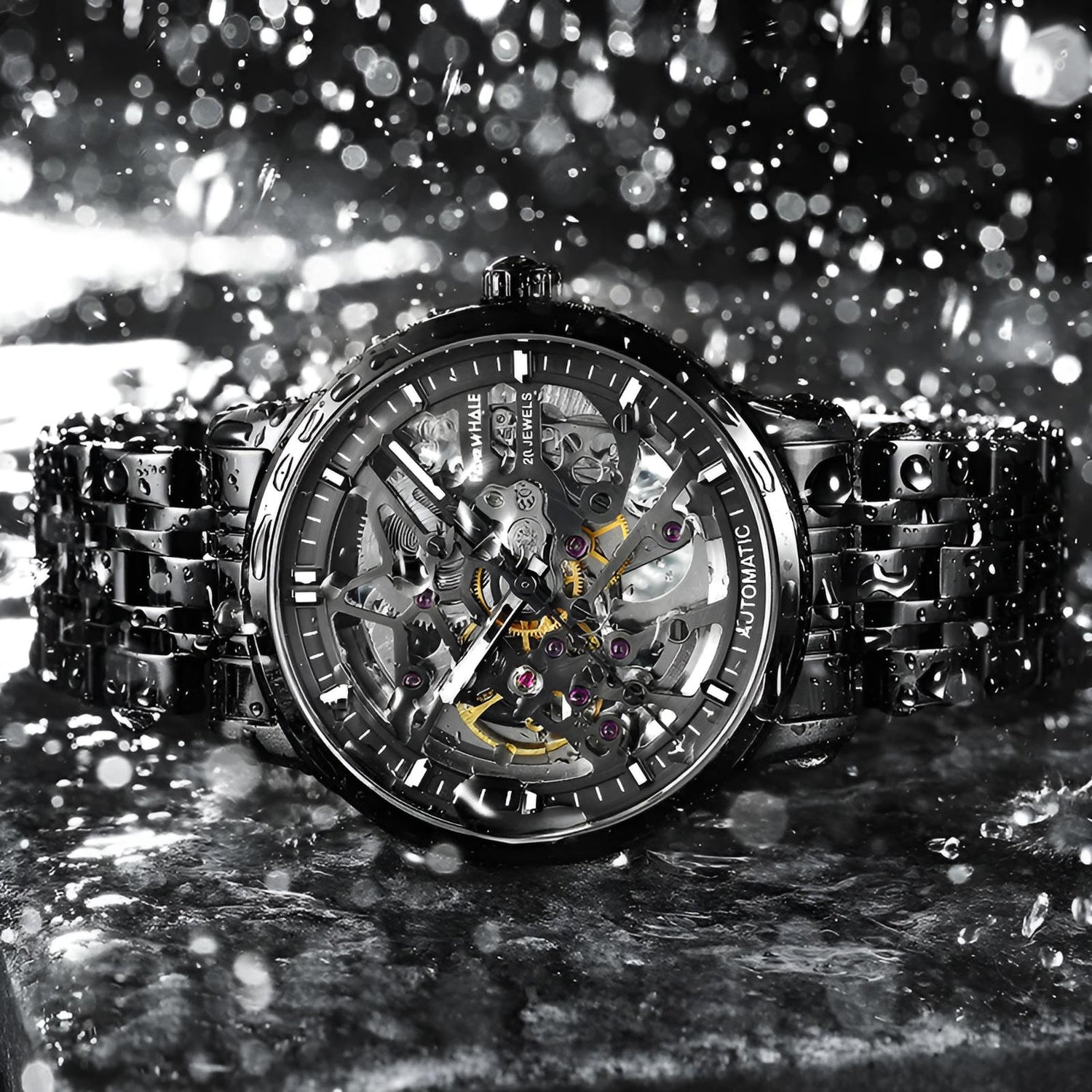 Mark Fairwhale THERIX Obsidian Frame – Black skeleton dial tourbillon automatic watch for men with stainless steel bracelet