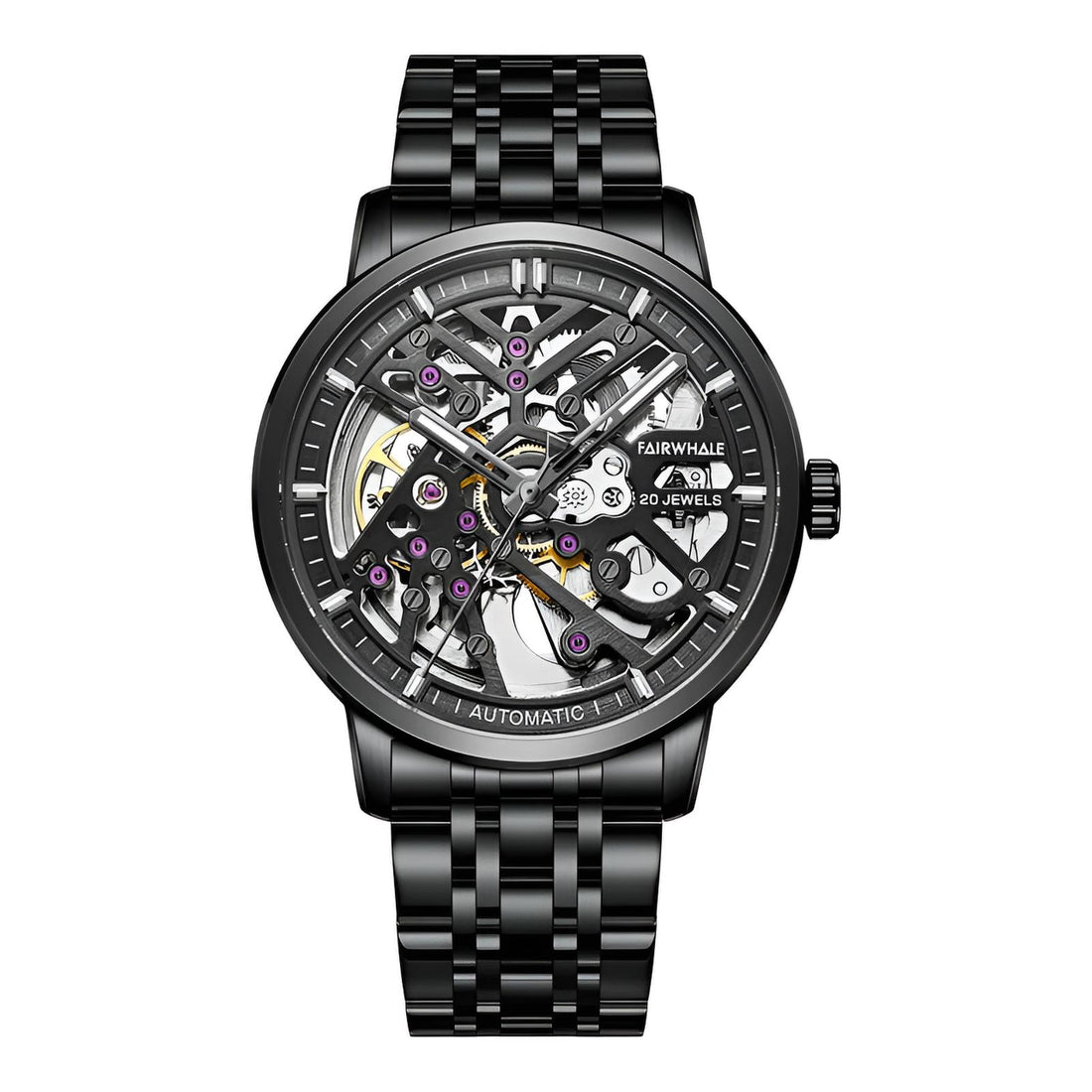 Mark Fairwhale THERIX Obsidian Frame – Black skeleton dial tourbillon automatic watch for men with stainless steel bracelet