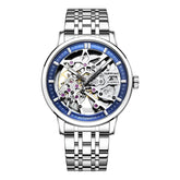 Mark Fairwhale THERIX Skyforge – Silver-tone skeleton watch with transparent mechanics and sleek stainless steel band