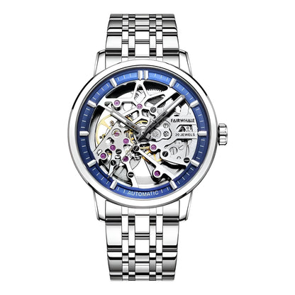 Mark Fairwhale THERIX Skyforge – Silver-tone skeleton watch with transparent mechanics and sleek stainless steel band