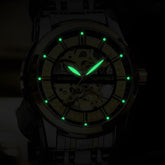 Mark Fairwhale THORIX Solar Frame – Black dial skeleton automatic watch for men with luminous hands and stainless steel case